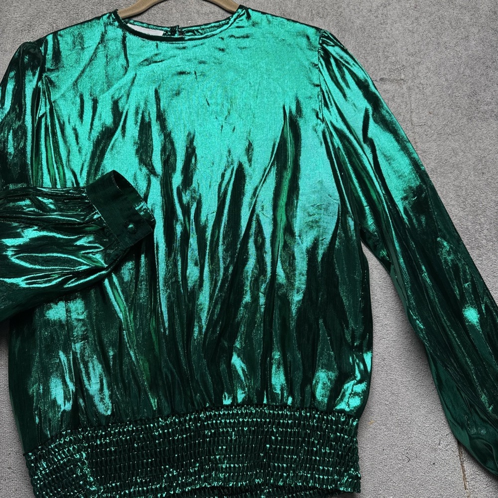 Vintage 80s Green Metallic Disco Party Cocktail Top Lloyd Williams Women's 6